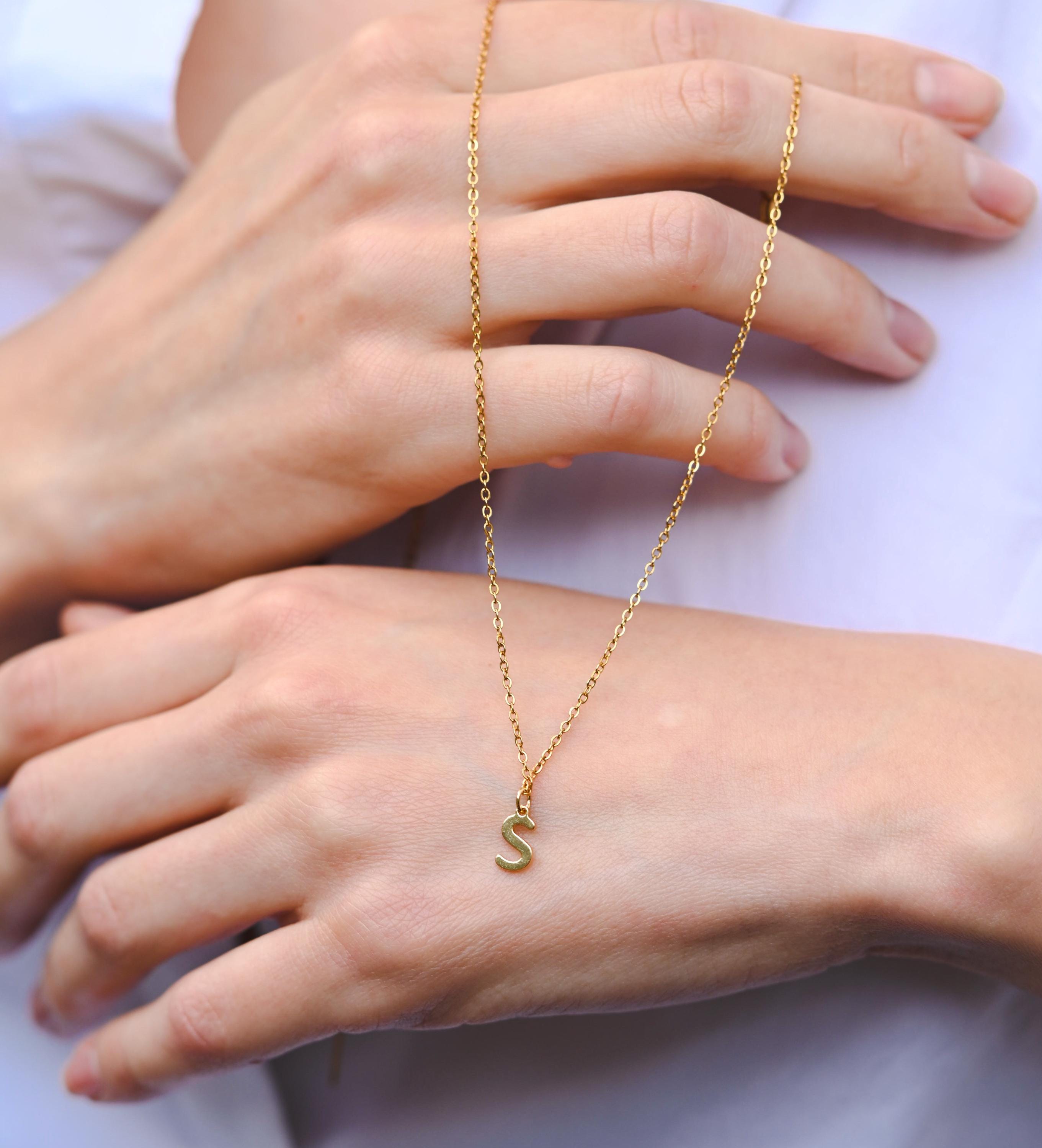 Tiny 14k Gold-Plated Initial Necklace – Dainty Letter Pendant A-Z, Personalized Gift for Her