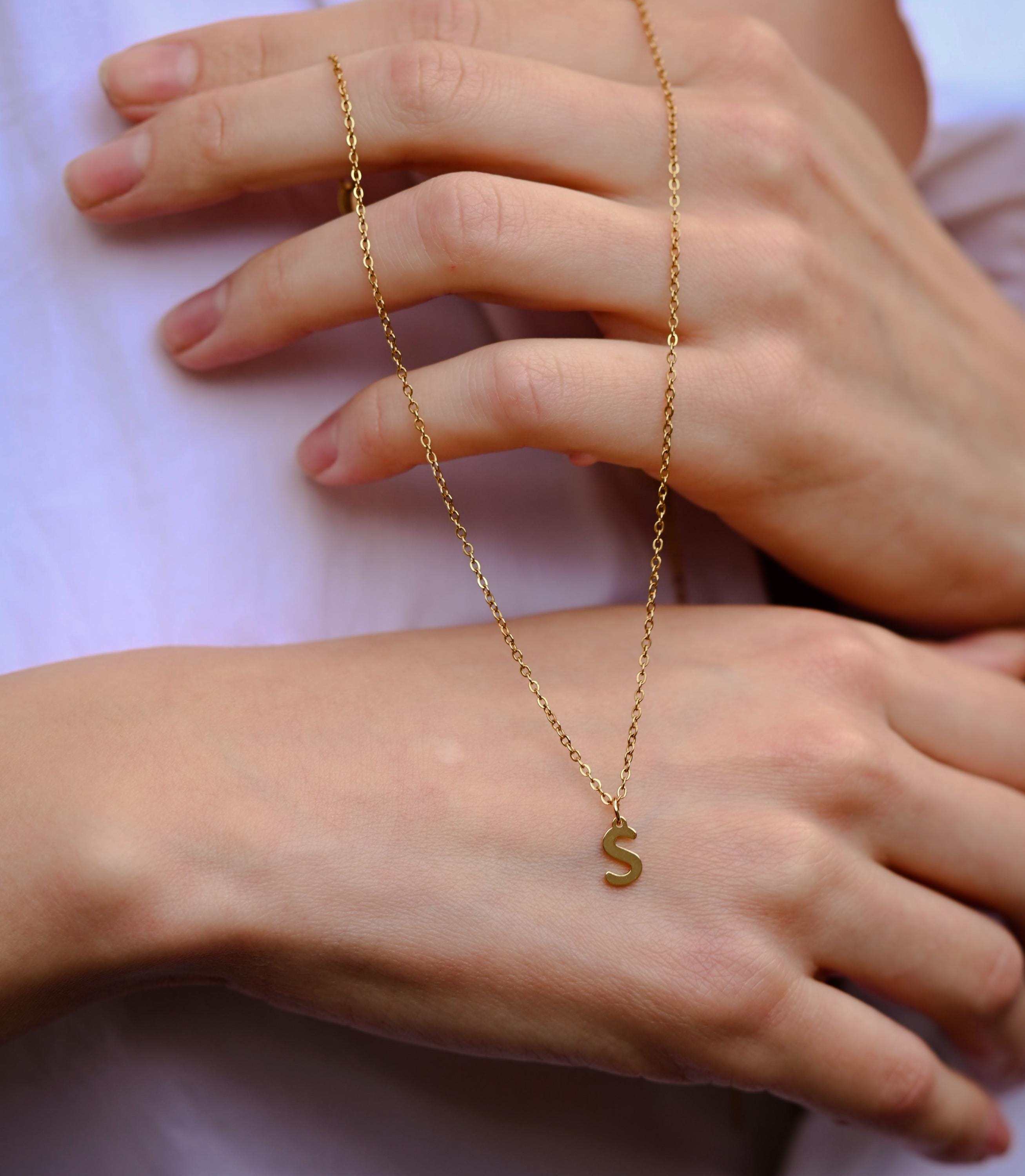 Tiny 14k Gold-Plated Initial Necklace – Dainty Letter Pendant A-Z, Personalized Gift for Her