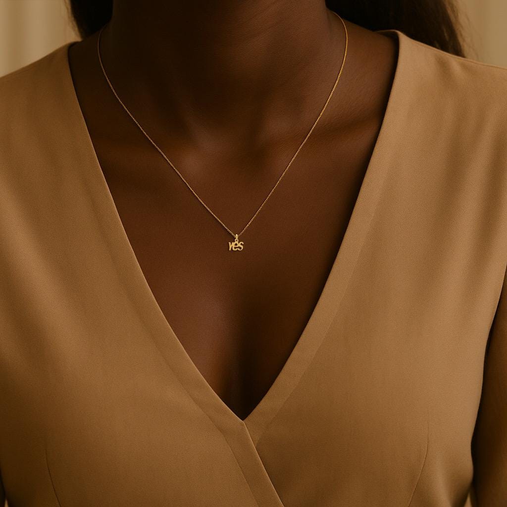 YES Necklace – Affirmation Jewelry for Positivity & Hope, 18k Gold or Silver Word Pendant, Dainty Inspirational Necklace, Gift for Her"