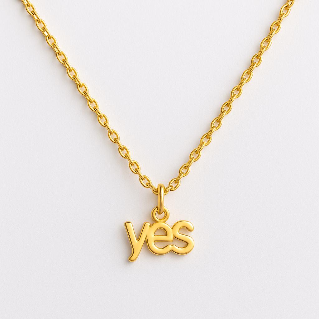 YES Necklace – Affirmation Jewelry for Positivity & Hope, 18k Gold or Silver Word Pendant, Dainty Inspirational Necklace, Gift for Her"