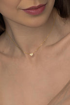 Dainty Minimalist Heart Necklace, 14k Gold or Silver Plated Stainless Steel, Tiny Crystal Pendant, Gift for Her