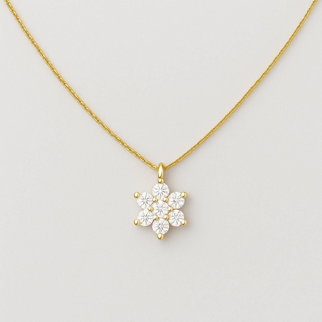 Minimalist Snowflake Necklace in 14K Gold | Tiny Pendant for Everyday Wear | Brass Base Jewelry Gift