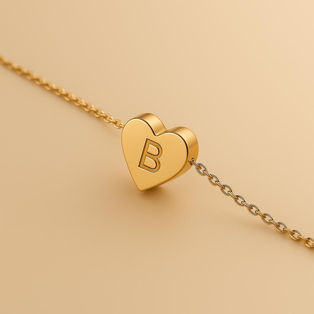 Custom Heart Charm Initial Necklace – 14k Gold Plated Personalized Gift for Her