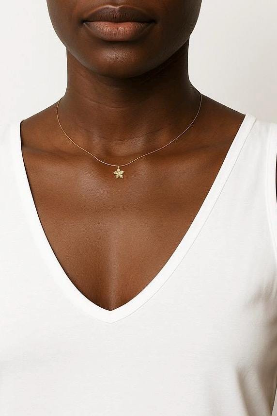 Elegant Floral Gold Pendant Necklace | 14K Gold Over Brass | Small Necklace Gift with Pouch