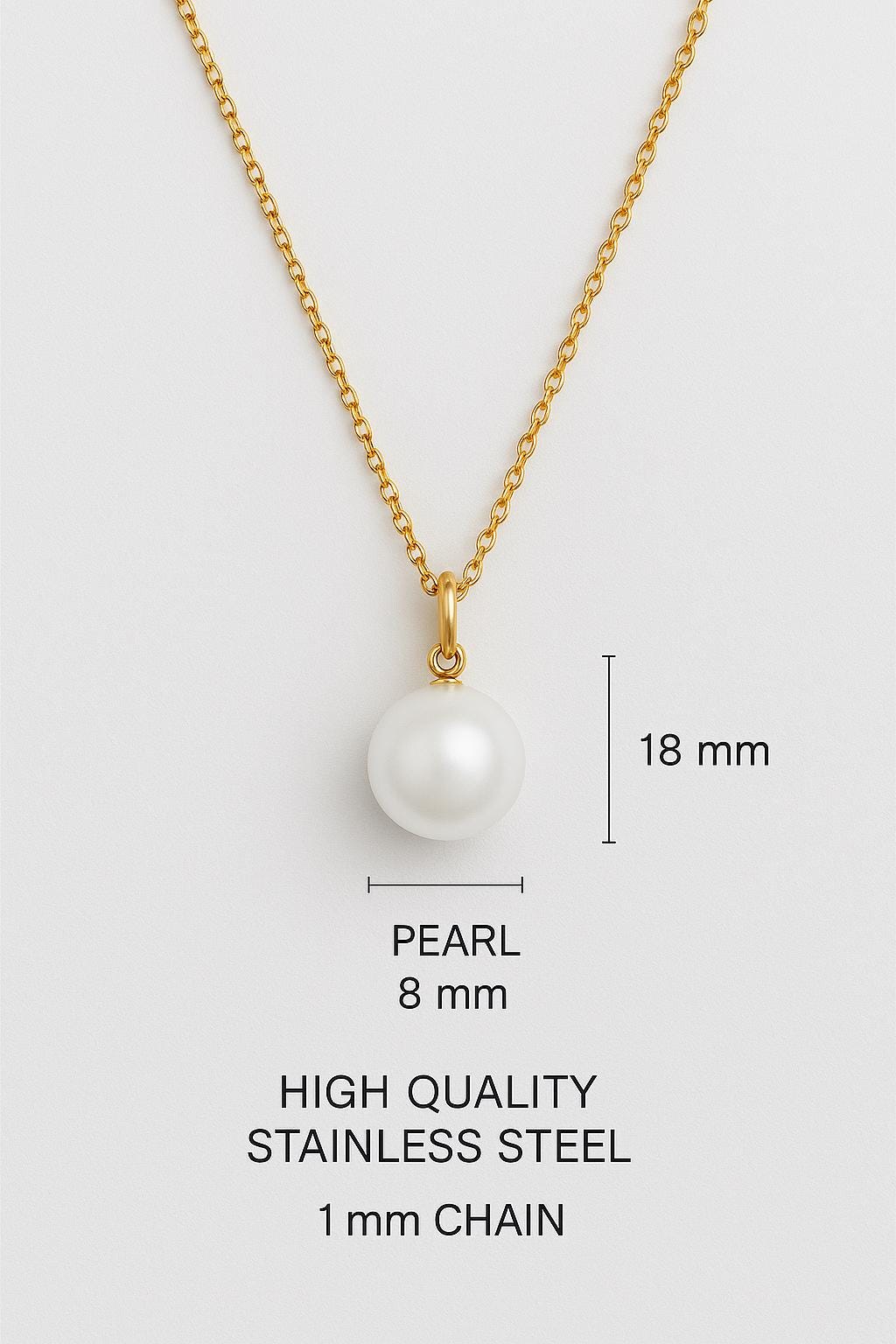 Gold Pearl Pendant Necklace – Elegant Bridal & Bridesmaid Gift, 8mm or 10mm Imitation Pearl Women, Gift for Her