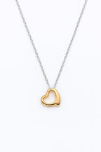 Two-Tone Heart Necklace: 14k Gold & Silver Pendant, Stainless Steel
