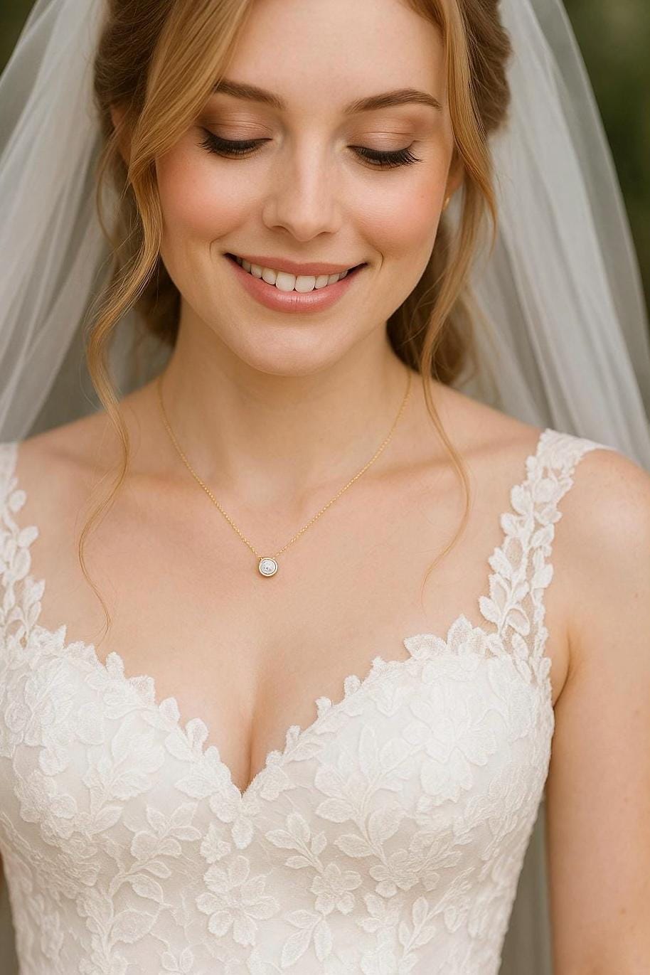 Bridal Solitaire Necklace • Dainty 8mm Bezel Pendant • Minimalist Wedding Jewelry • 14K Gold Plated • Bridesmaid Gift • Elegant Modern Neckl