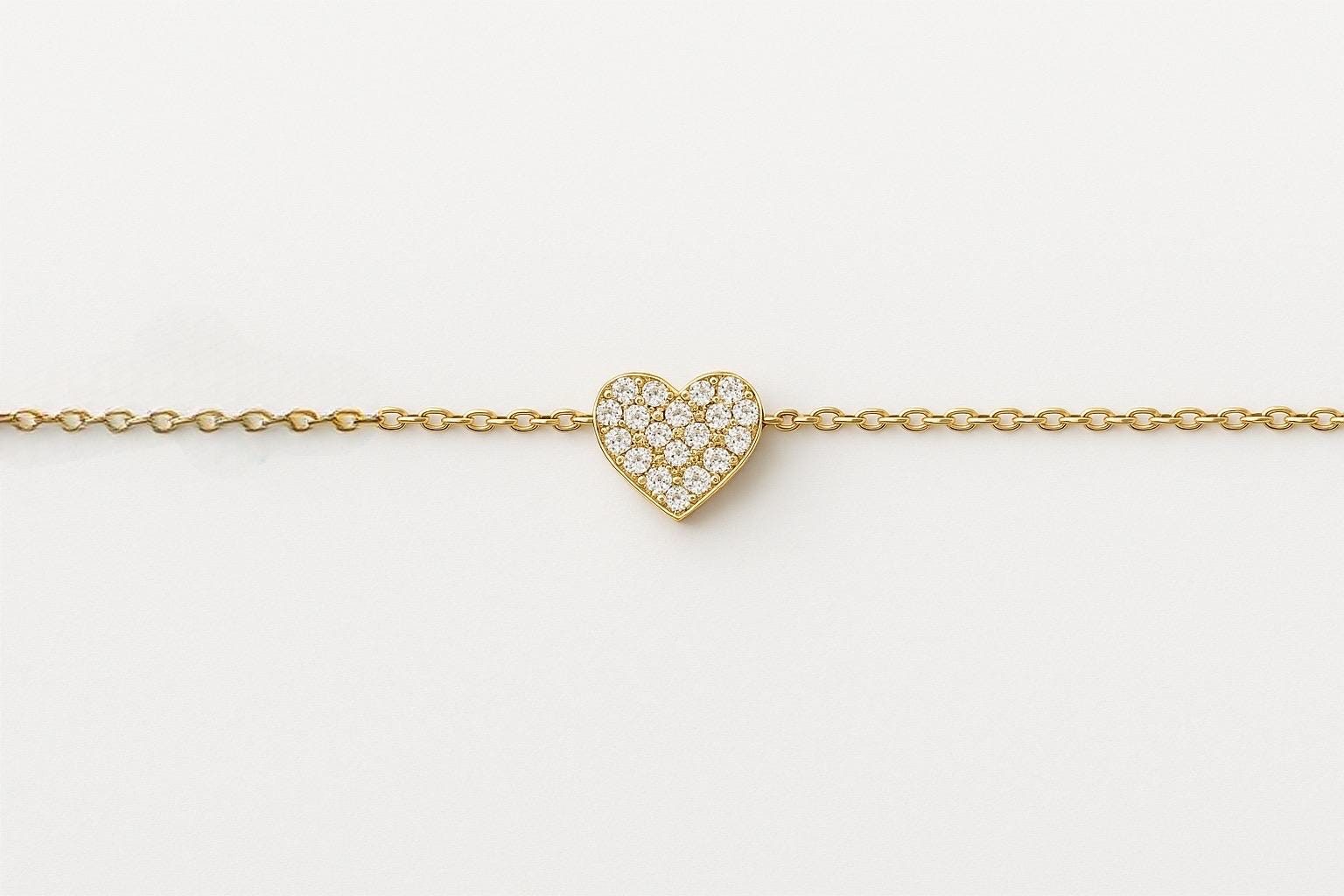 Dainty Heart Necklace Gold Silver | CZ Diamond Pendant Necklace | 14K Gold Plated | Minimalist Jewelry | Gift for Her, Cable Chain 12-18" uk