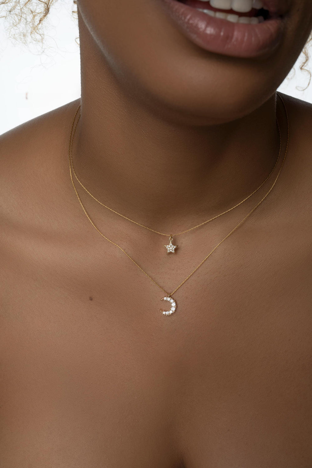 Gold Crescent Moon Necklace – Dainty Celestial Pendant – 14k Gold plated 0.5mm chain – Moon Jewelry, Gift for Her, Delicate Layering Necklac