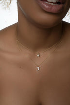 Gold Crescent Moon Necklace – Dainty Celestial Pendant – 14k Gold plated 0.5mm chain – Moon Jewelry, Gift for Her, Delicate Layering Necklac
