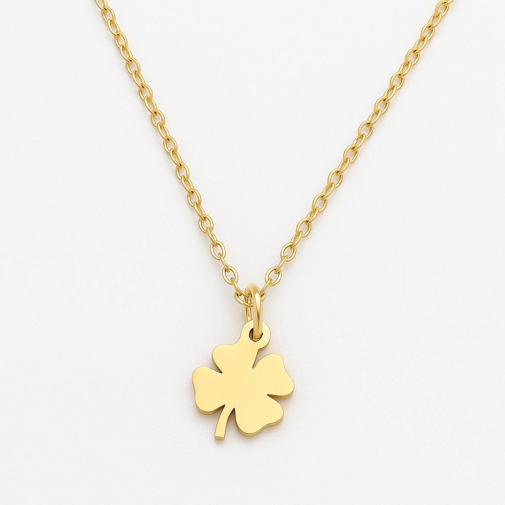 Dainty Four-Leaf Clover Necklace • 14k Gold Plated or Silver • Lucky Minimalist Charm • Adjustable 11-18" Chain • Gift-Ready Jewelry