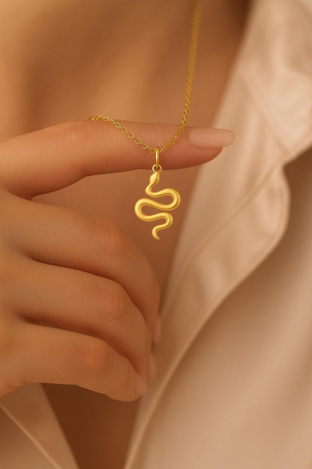 Gold Snake Pendant Necklace | 14k Gold Plated Stainless Steel | Minimalist Serpent Jewelry uk