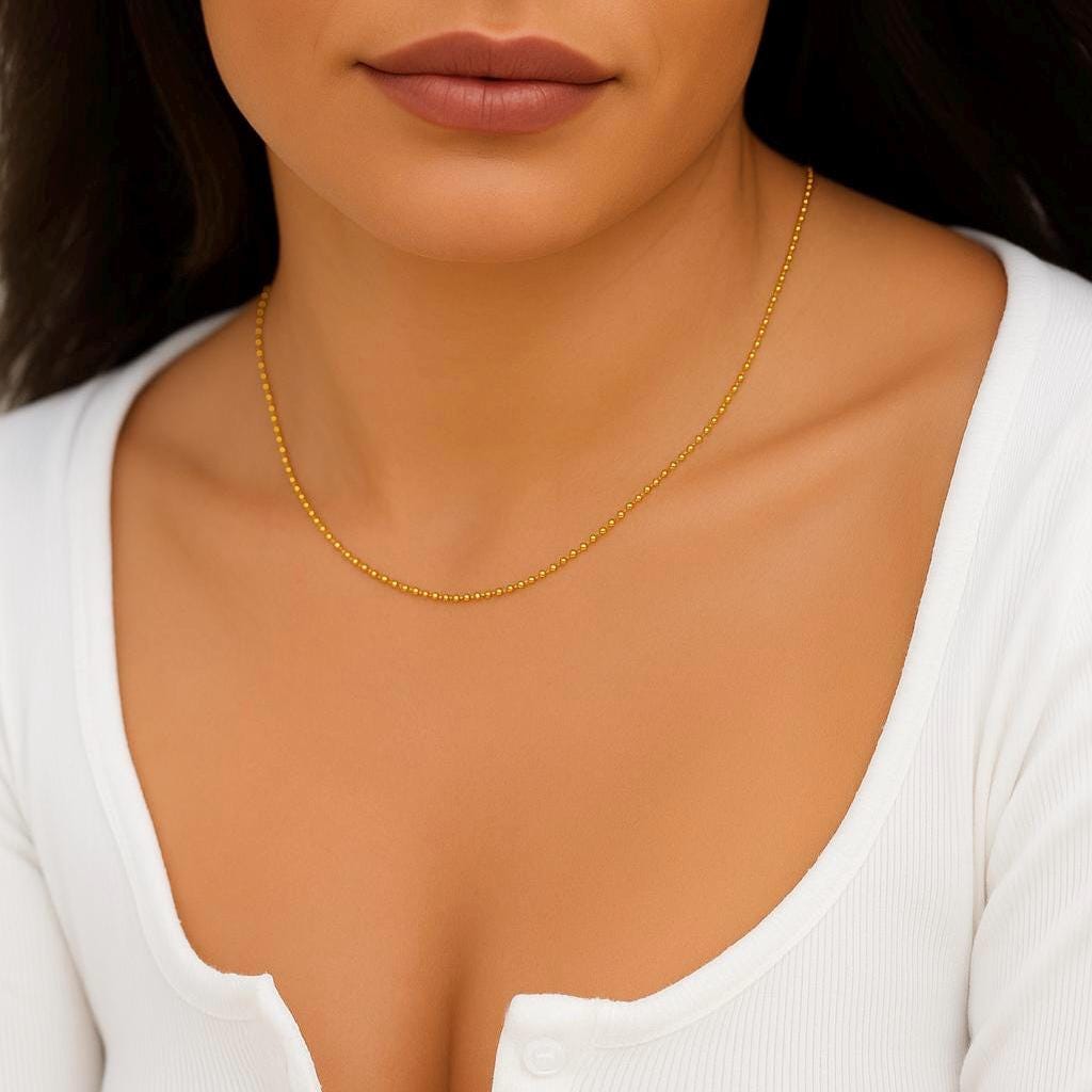14K Gold Beaded Chain Necklace | Stainless Steel | 1.6mm or 2mm |  | Custom Length 11”–24” | Dainty Gold Chain | Minimalist Jewellery, gift