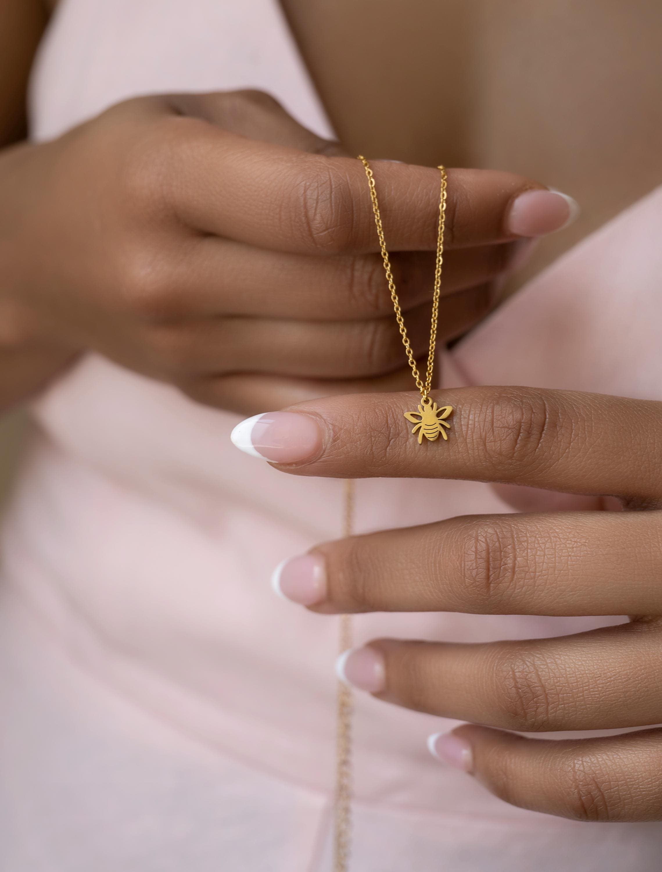 Tiny Bee Necklace Gold or silver • Dainty 14K Gold Plated Bee Pendant • Minimalist Necklace Gift for Her • Custom Chain Length • Bee Jewelry