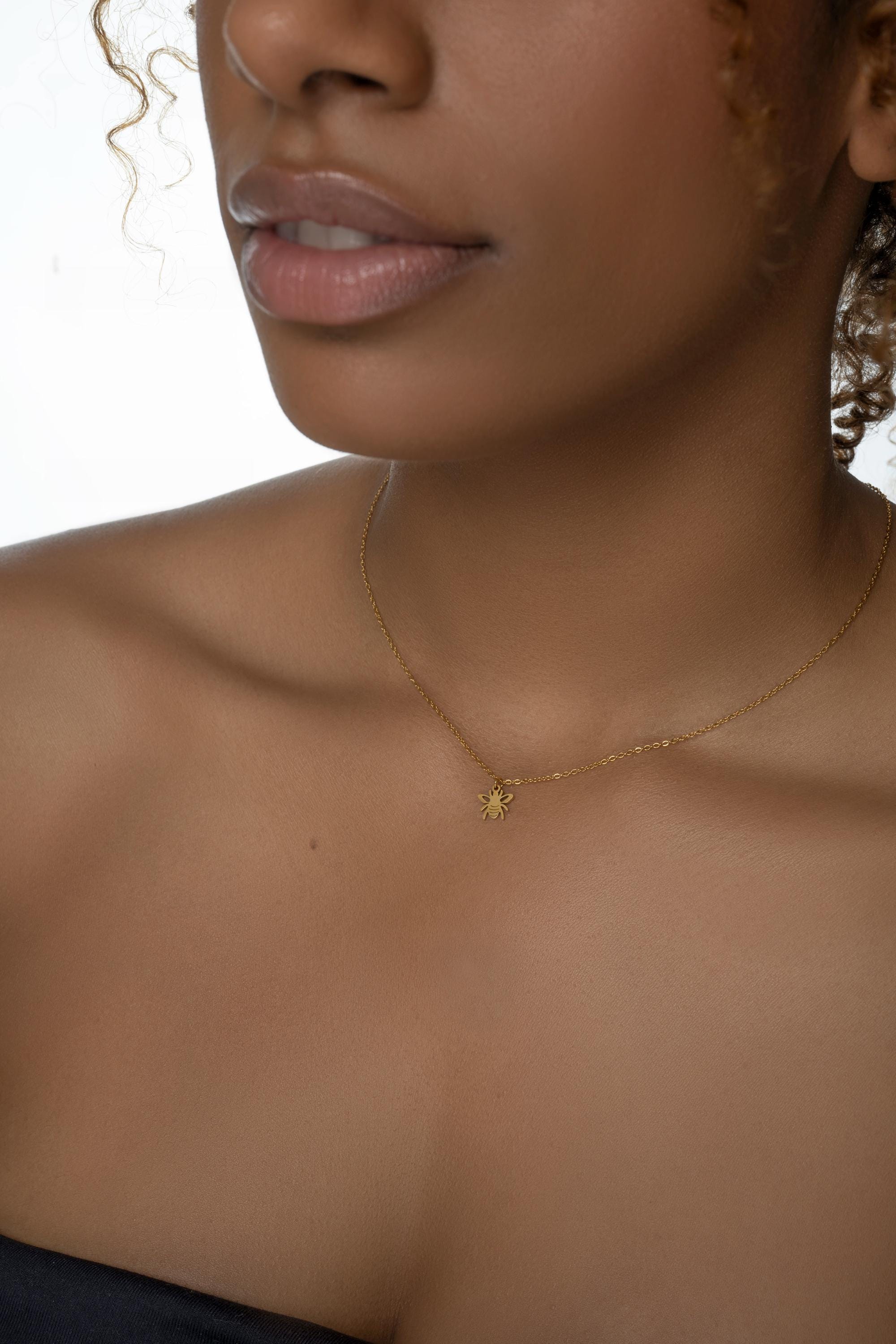 Tiny Bee Necklace Gold or silver • Dainty 14K Gold Plated Bee Pendant • Minimalist Necklace Gift for Her • Custom Chain Length • Bee Jewelry