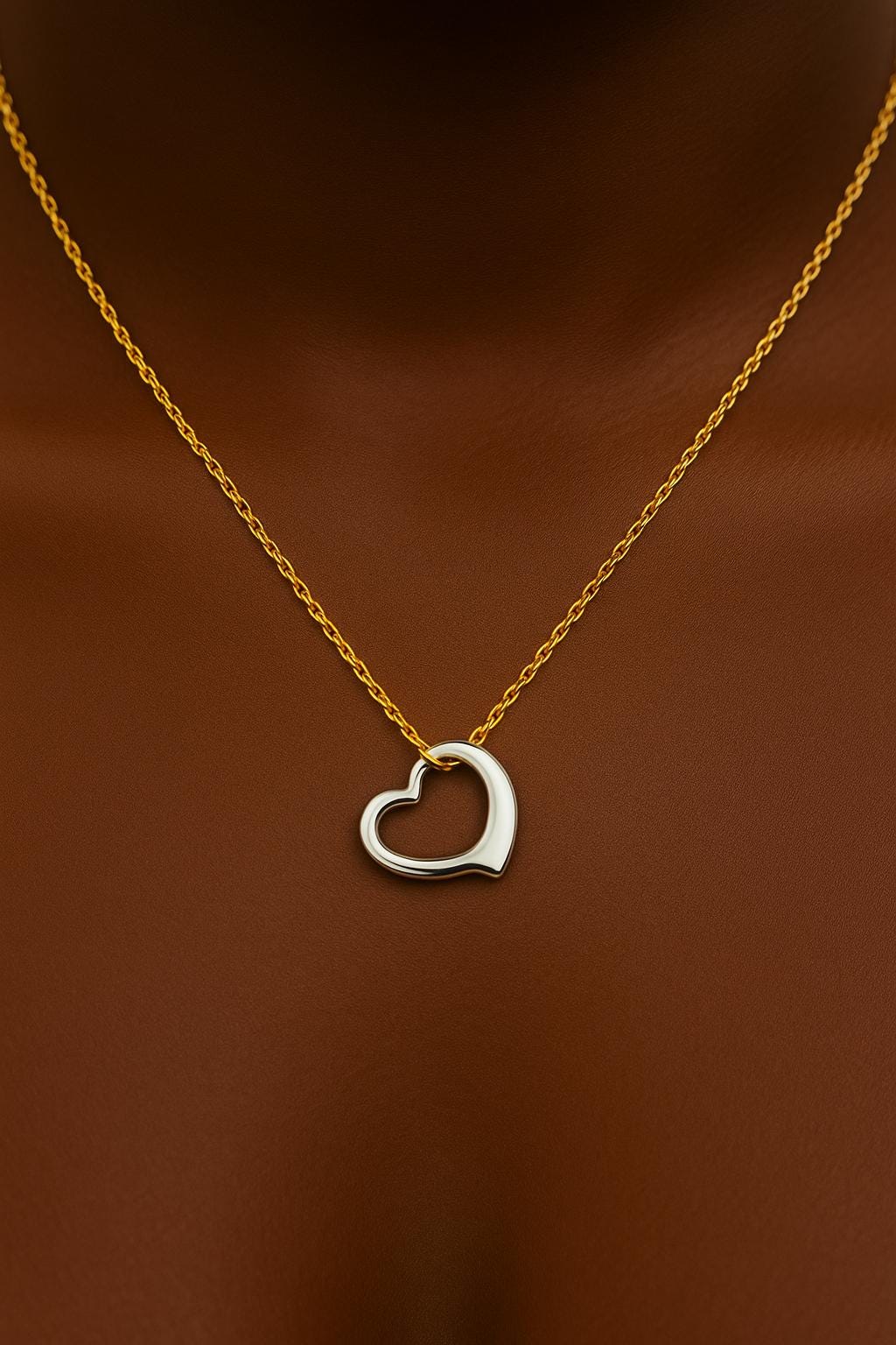 Two-Tone Heart Necklace: 14k Gold & Silver Pendant, Stainless Steel