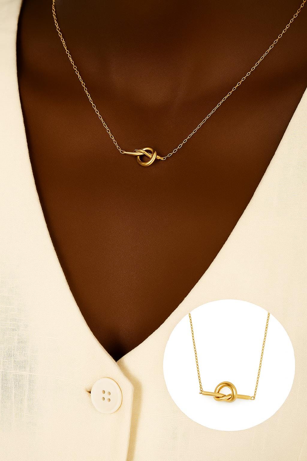 Minimalist Knot Necklace – 14k Gold Plated Stainless Steel | Elegant Everyday Jewelry | Gift for Her | Dainty Knot Pendant Necklace uk girl