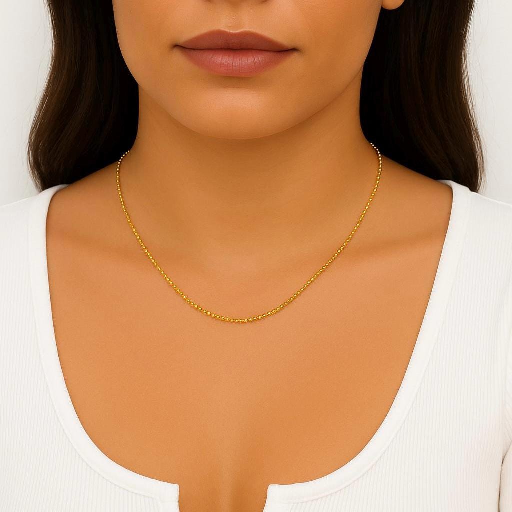 14K Gold Beaded Chain Necklace | Stainless Steel | 1.6mm or 2mm |  | Custom Length 11”–24” | Dainty Gold Chain | Minimalist Jewellery, gift