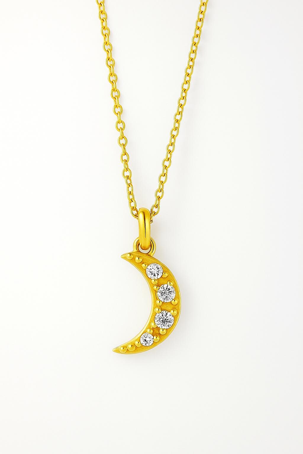 14k Gold Crescent Moon Necklace – Dainty Moon Pendant with Cubic zircon | Petite Gold Necklace for Women kids, Minimalist Jewelry Gift