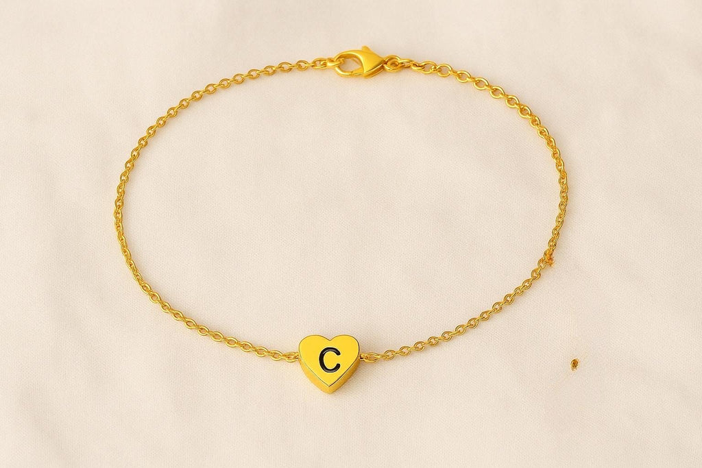 Personalized Gold Anklet with Heart Charm | Initial A-Z Letter Anklet | Custom Dainty Jewelry Gift | Adjustable Chain | Name Anklet uk