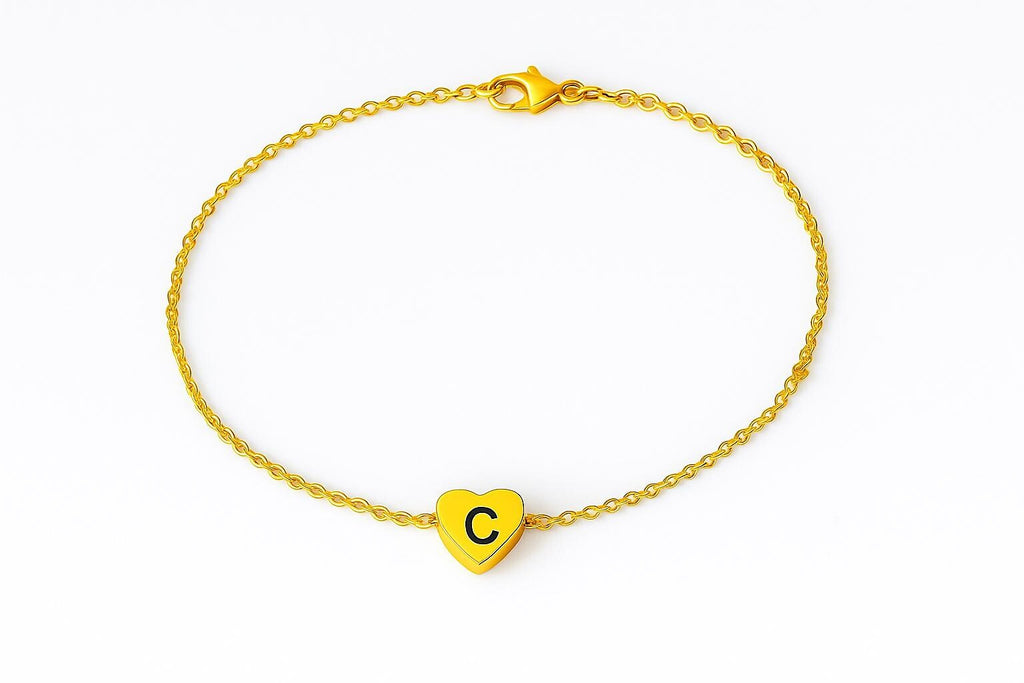 Personalized Gold Anklet with Heart Charm | Initial A-Z Letter Anklet | Custom Dainty Jewelry Gift | Adjustable Chain | Name Anklet uk