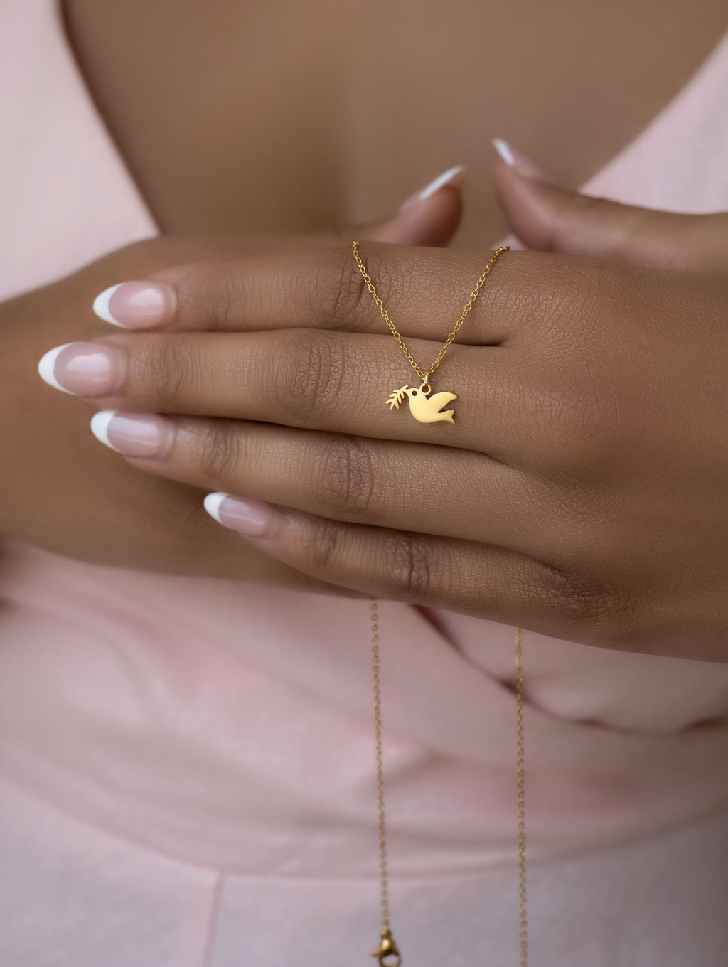 Minimalist 14k gold Dove Pendant Necklace – Olive Branch Peace Charm, Gold & Silver Bird Pendant | Christian Gift | Baptism Necklace uk