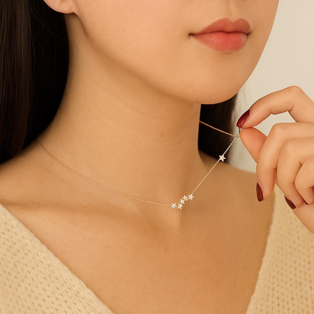 Delicate Sterling Silver Star Necklace | Dainty 925 Star Pendant | Celestial Jewelry | 18 Inch Chain | Asymmetrical Star Charm Necklace | Gi