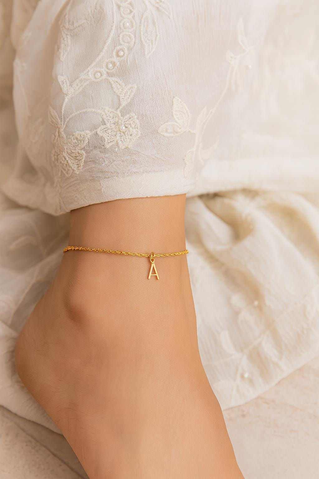 Personalized Gold Initial Anklet – 14K Gold Over Stainless Steel, Custom Letter A-Z, Minimalist Dainty Jewelry, Adjustable Chain 7”-12”inche
