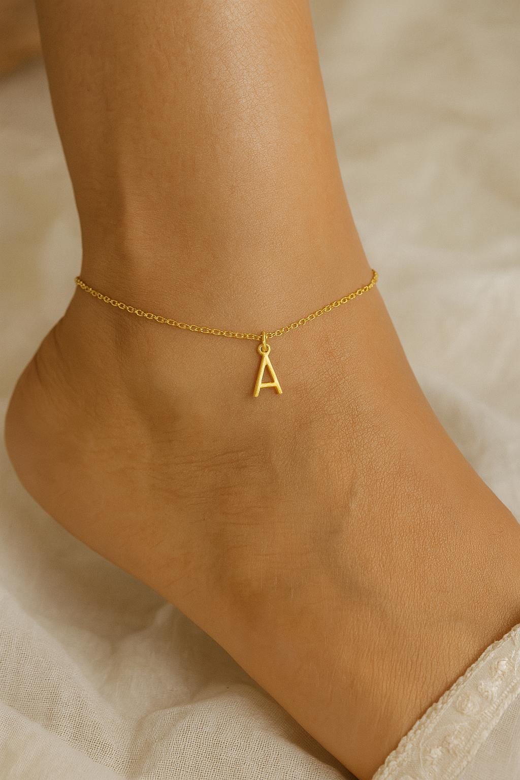 Personalized Gold Initial Anklet – 14K Gold Over Stainless Steel, Custom Letter A-Z, Minimalist Dainty Jewelry, Adjustable Chain 7”-12”inche