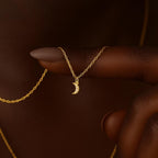 14k Gold Crescent Moon Necklace – Dainty Moon Pendant with Cubic zircon | Petite Gold Necklace for Women kids, Minimalist Jewelry Gift