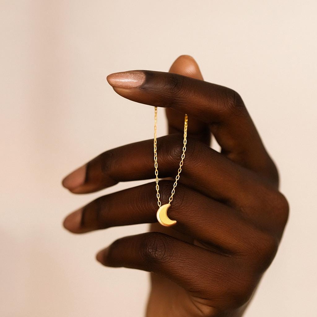 Minimalist Gold Crescent Moon Necklace – Dainty Moon Pendant, Tiny 6x8mm Charm, Everyday Jewelry, Gift for Her