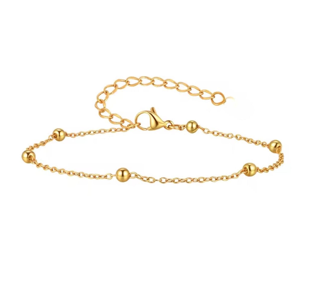 Minimalist Gold Beaded Anklet | 14K Gold Over Stainless Steel | Dainty Ankle Bracelet | Everyday Jewelry | Gift for Her | Adjustable Length