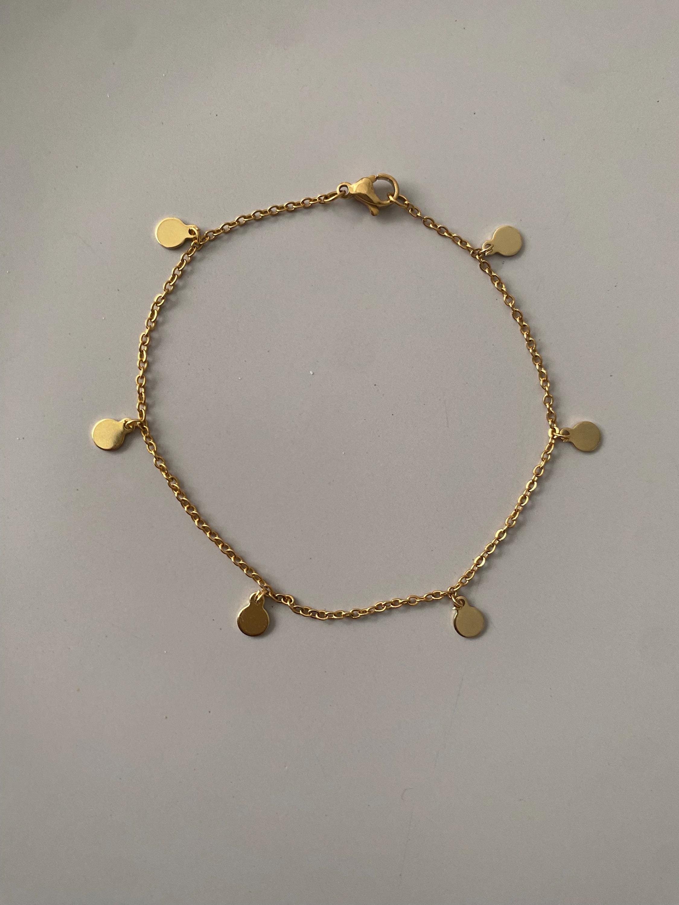 Delicate Gold Anklet with Tiny Disc Charms • Minimalist Gold Ankle Bracelet • Dainty Summer Jewelry • Adjustable 7-12 Inch Anklet • Gift for