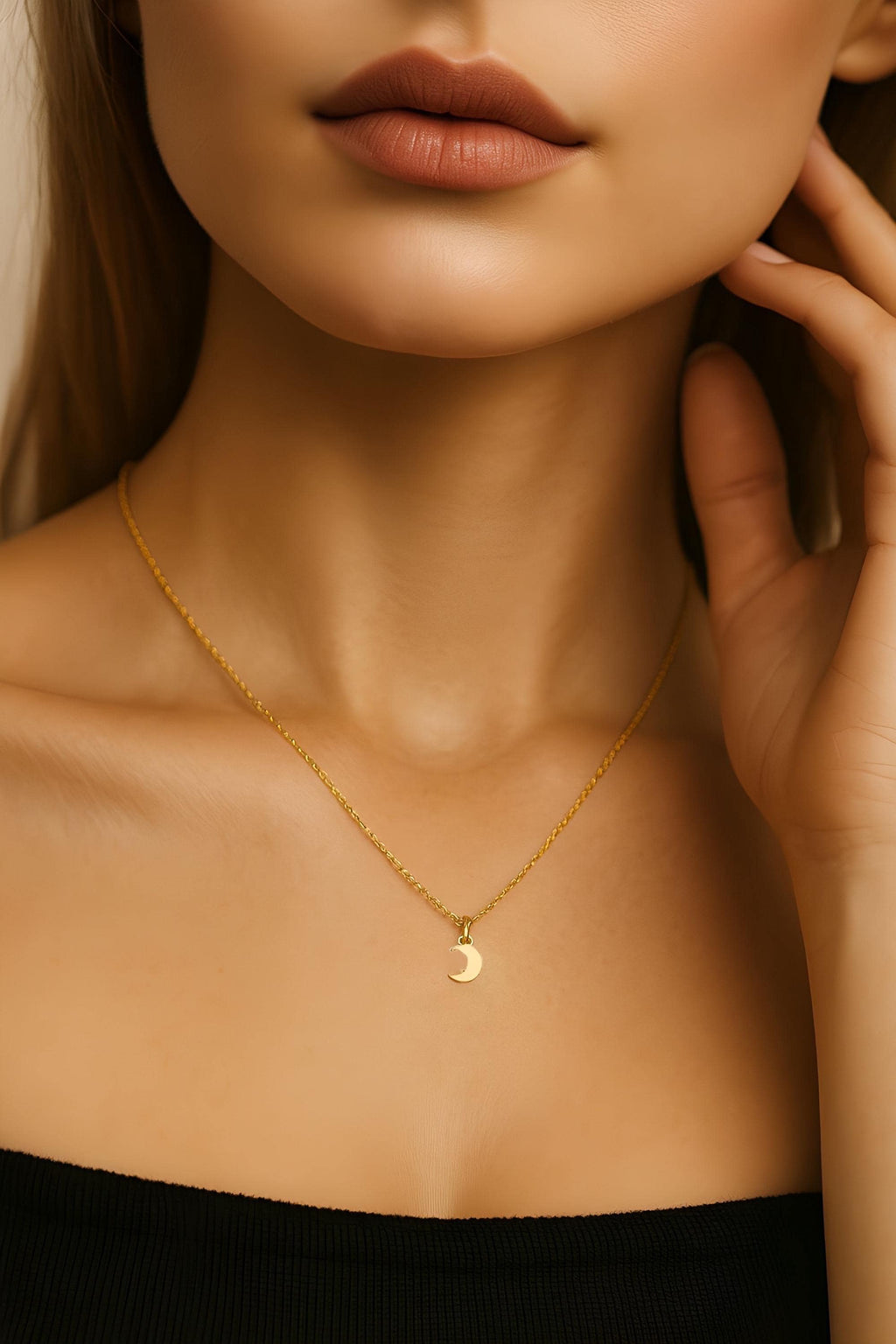 Petite 14k Gold Moon Pendant Necklace – Dainty Jewelry Gift for Her, Minimalist Gold Chain, Celestial Crescent Charm, Moon Phase Jewelry