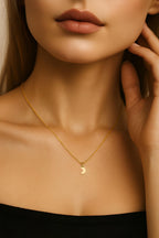 Petite 14k Gold Moon Pendant Necklace – Dainty Jewelry Gift for Her, Minimalist Gold Chain, Celestial Crescent Charm, Moon Phase Jewelry