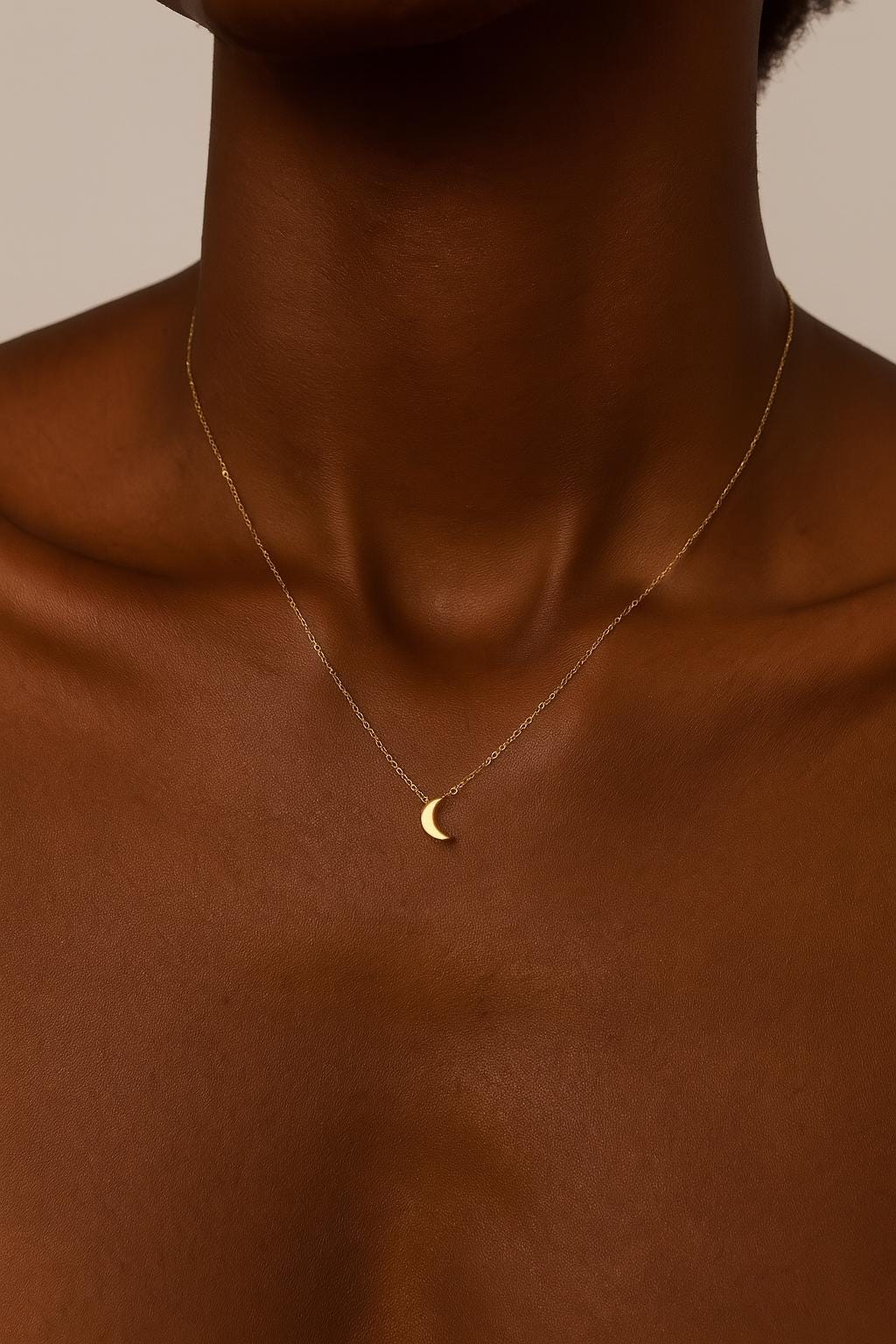 Dainty Gold Crescent Moon Necklace: 14k Plated Charm, Adjustable Chain