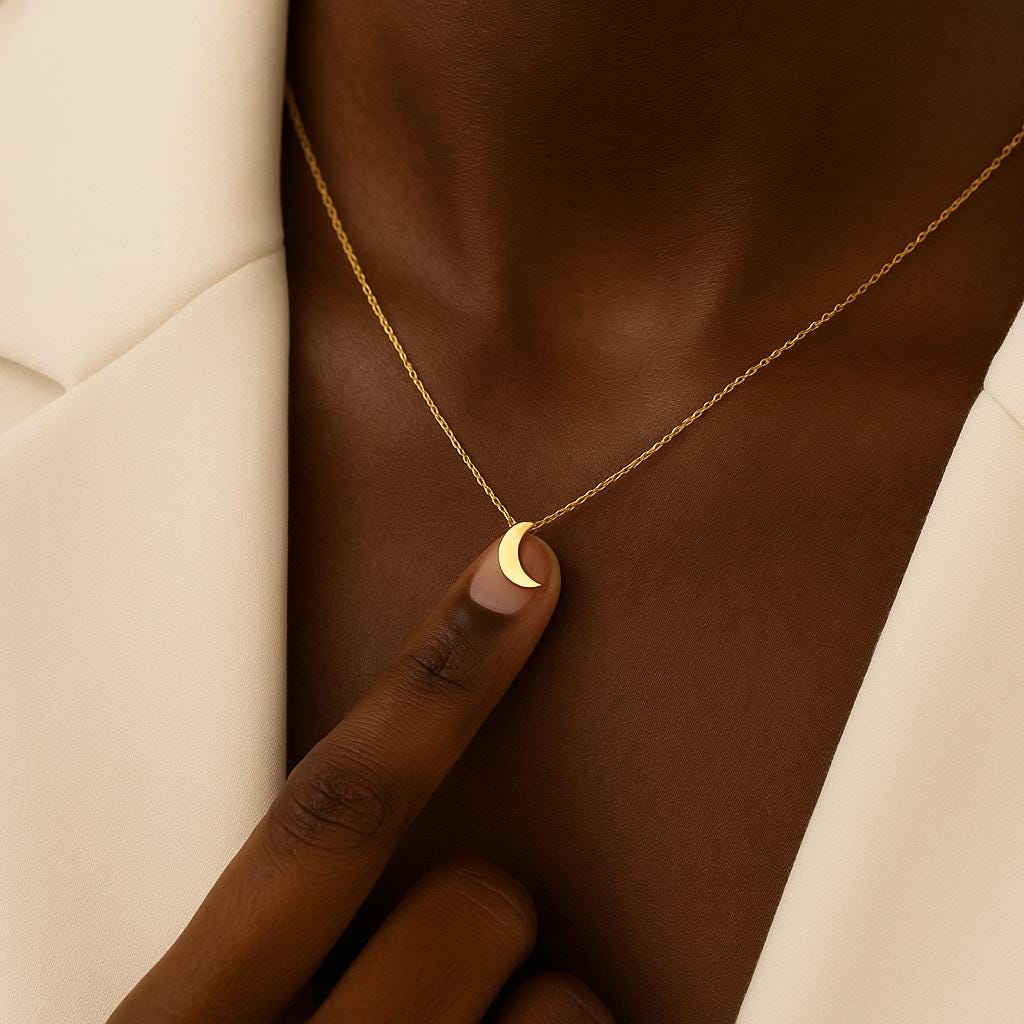 Dainty Gold Crescent Moon Necklace: 14k Plated Charm, Adjustable Chain