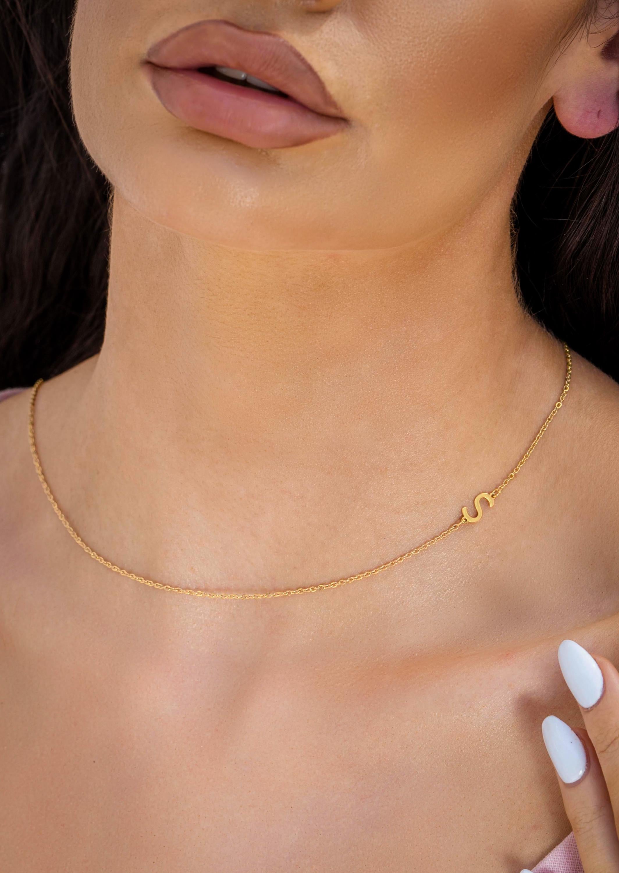 Gold Letter Necklace with Crystals – Personalized A-Z Alphabet Pendant, Dainty Custom Jewelry Gift for Her