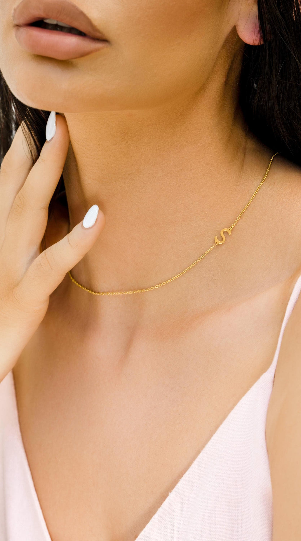 Gold Letter Necklace with Crystals – Personalized A-Z Alphabet Pendant, Dainty Custom Jewelry Gift for Her