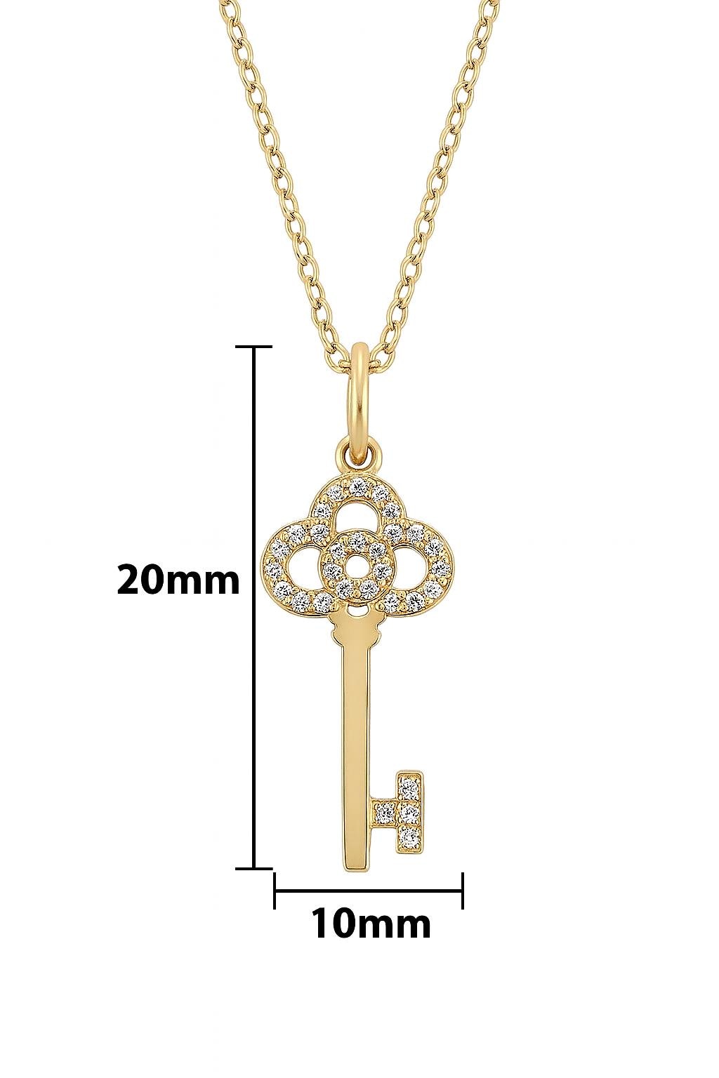14K Gold Key Pendant Necklace | Non Tarnish Handmade Necklace | Dainty Gold Key Jewelry Gift for Her | Custom Chain Length 11–30” | Box cabl