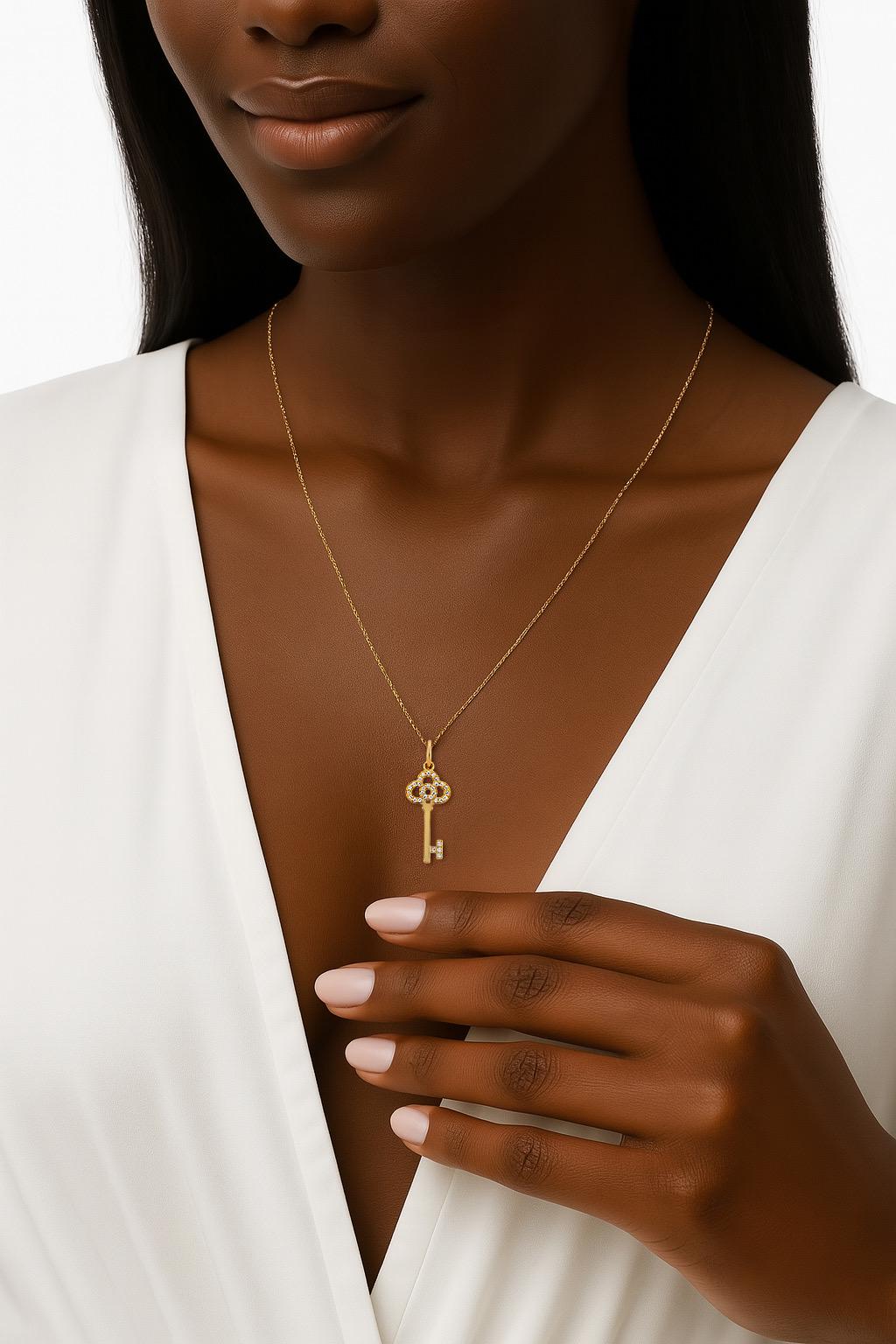 14K Gold Key Pendant Necklace: Non-Tarnish Waterproof Jewelry