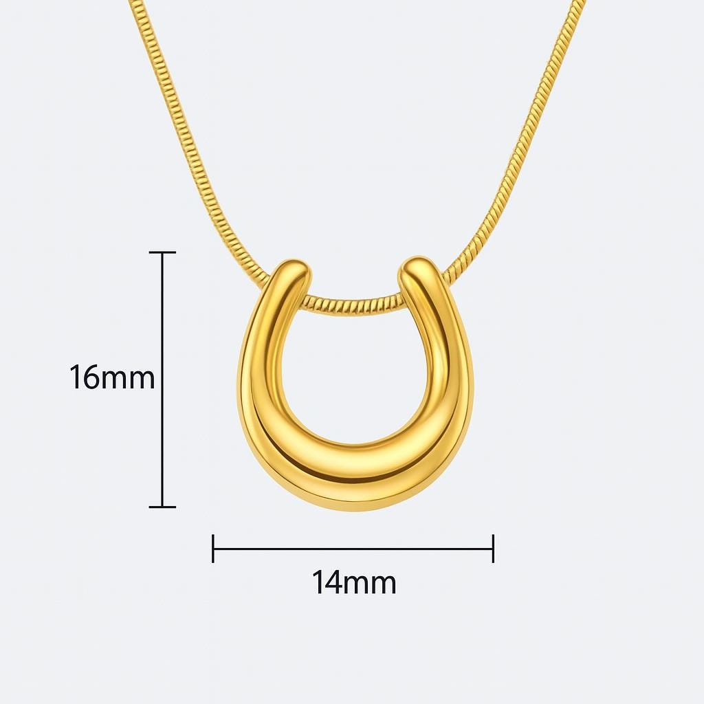 14k Gold Horseshoe Pendant Necklace: Stainless Steel Chain, Lucky Charm