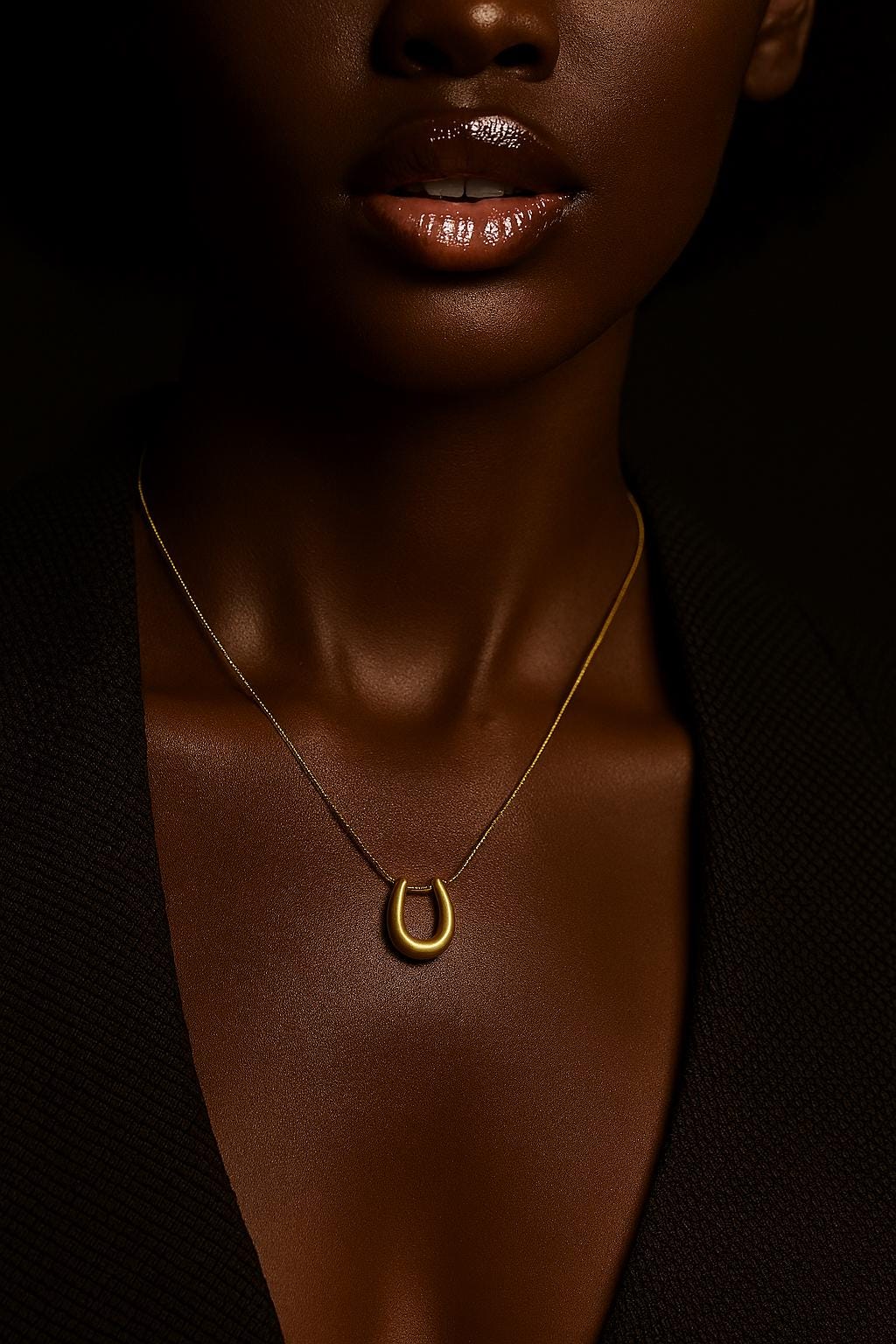 14k Gold Horseshoe Pendant Necklace: Stainless Steel Chain, Lucky Charm