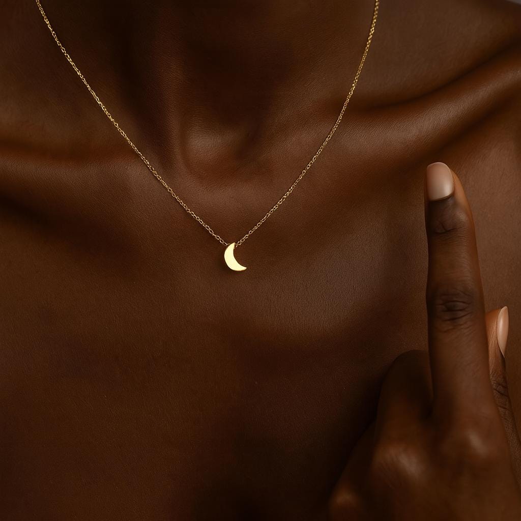 Dainty Gold Crescent Moon Necklace: 14k Plated Charm, Adjustable Chain