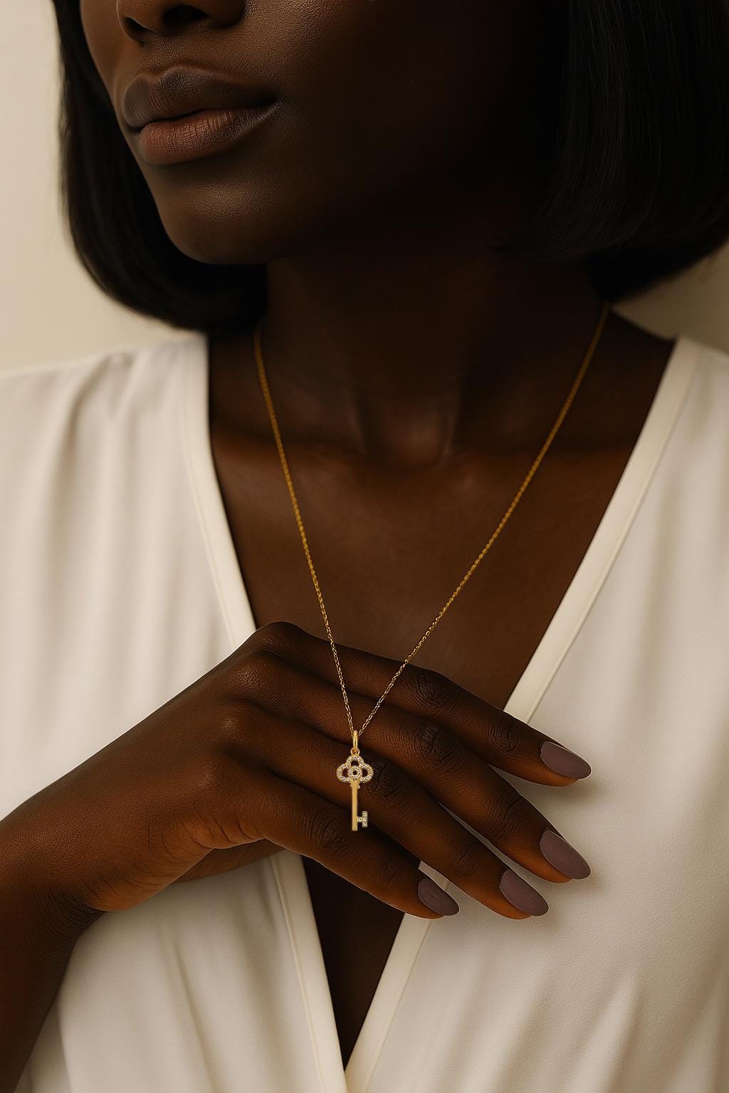 14K Gold Key Pendant Necklace: Non-Tarnish Waterproof Jewelry