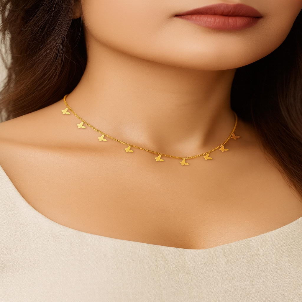 Dainty Butterfly Necklace 14K Gold Plated, Minimalist Layering Necklace
