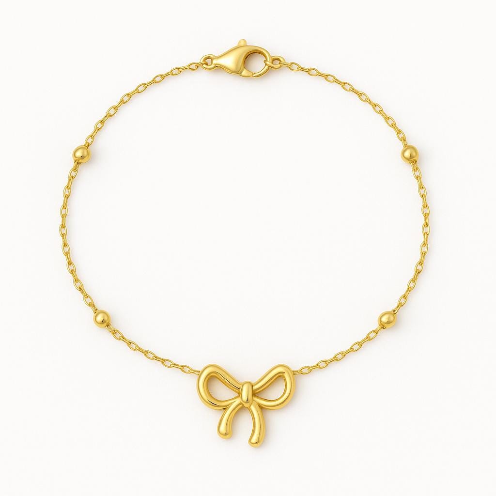 Delicate Gold Bow Anklet – 18K Gold Plated Stainless Steel, Adjustable Sizes (7–12 Inches) – Minimalist Gold Anklet with Charm