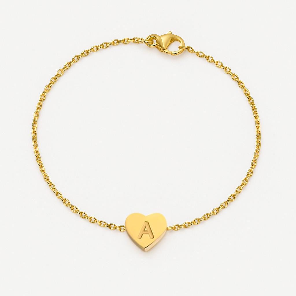 Custom Initial Anklet • Heart Charm Anklet Gold or Silver • Personalized Jewelry Gift for Women • Dainty Stainless Steel Anklet with A–Z Let