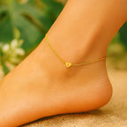 Delicate Initial Anklet with Heart Charm • Personalized Gold or Silver Anklet • 18k Gold Plated Stainless Steel Jewelry • Custom A–Z Letter
