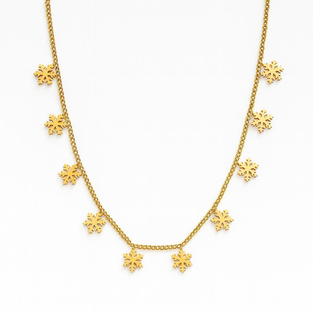 Snowflake Choker Necklace – 14k Gold Plated Stainless Steel | Minimalist Winter Jewelry | Christmas Gift for Her Uk